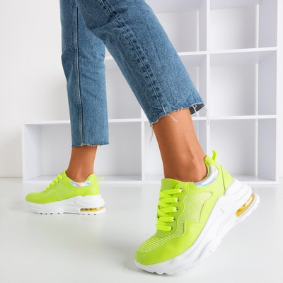 Baskets de sport femme jaune fluo avec empiècements holographiques Piules - Chaussures 1