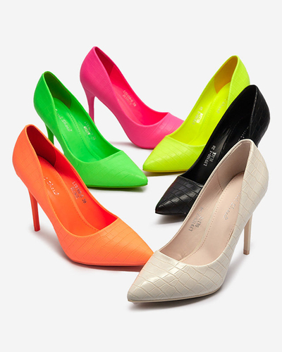 OUTLET Royalfashion Escarpins à talon aiguille pour femme vert fluo avec gaufrage Asota