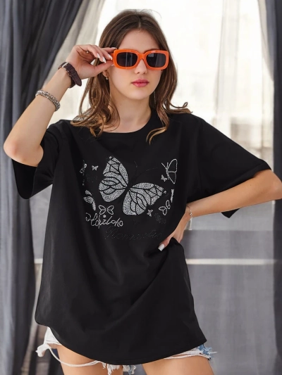 Royalfashion T-shirt en coton pour femmes Papillon romantique