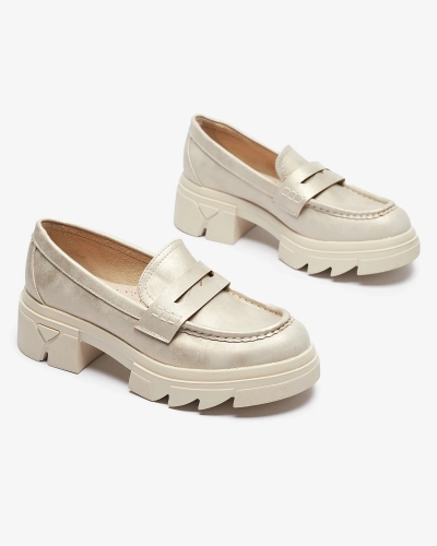Mocassins en cuir écologique doré pour femme Sepop- Footwear