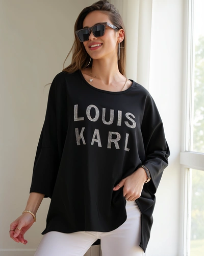 Blouse en viscose pour femme Royalfashion avec inscriptions en strass