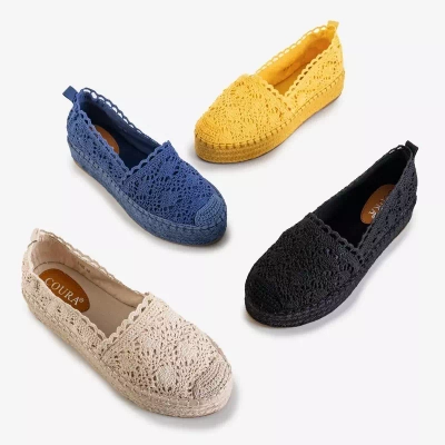 OUTLET Espadrilles femme jaunes ajourées sur la plateforme Abra - Chaussures