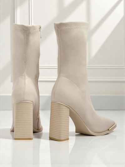 Bottines femme en cuir écologique à talons épais Morvella