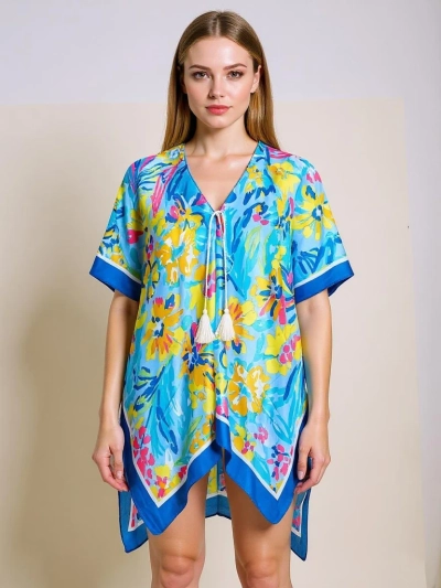 Aurelia Blue Pareo Royalfashion – Paréo d'été pour femmes jusqu'aux genoux avec décolleté en V