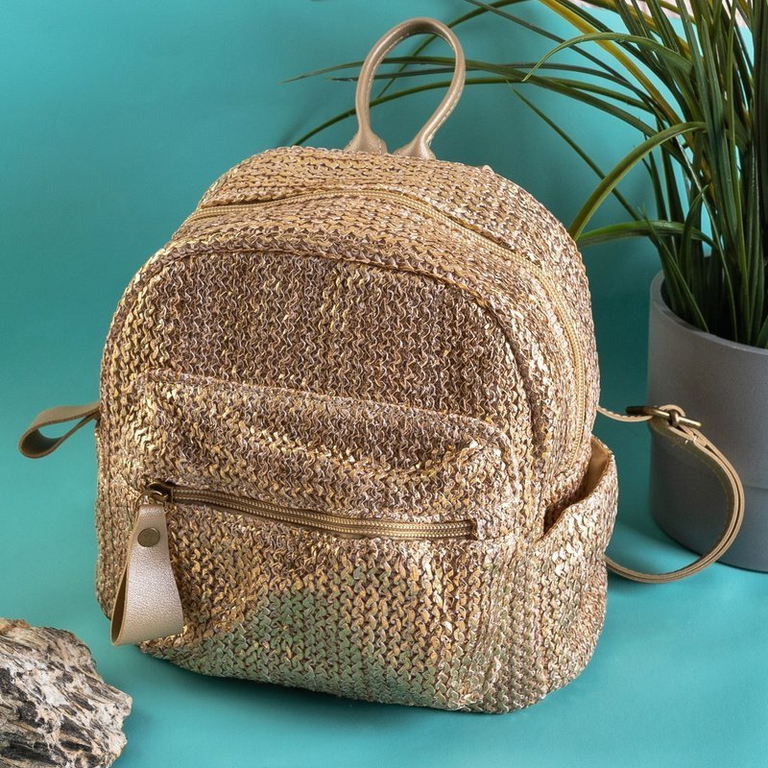 Petit sac à dos tressé doré pour femme - Sacs à dos