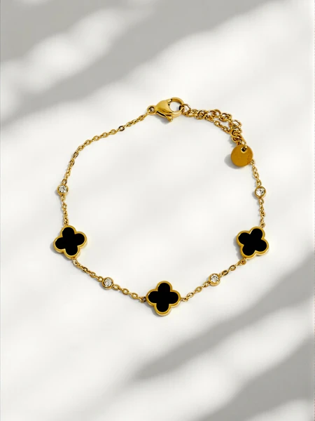 Bracelet Aurelia Bianca avec fleurs couleur perle noire, doré