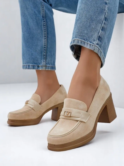Royalfashion mocassins à talons carrés pour femmes Evelay