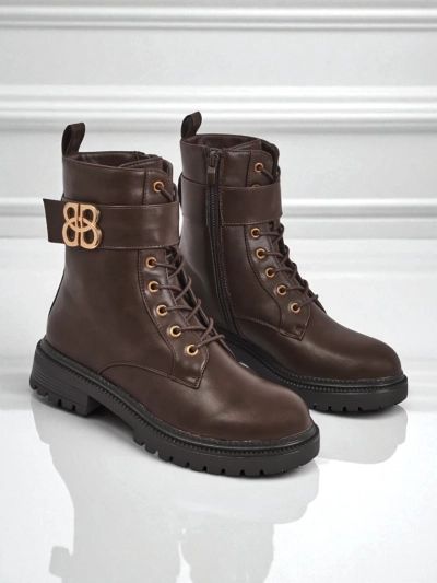 Bottines en cuir Castorina marron avec fermeture éclair, bout rond, cuir écologique