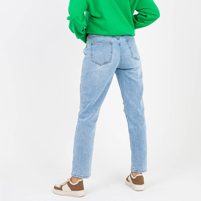 Jean droit bleu déchiré pour femme - Vêtements