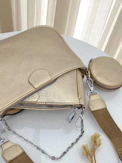 Sac à Main Doré Calista Multi en Cuir Écologique avec Chaîne et Pochette