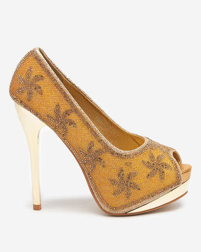Talons hauts pour femmes en brocart doré et zircons cubiques Yilla - Footwear