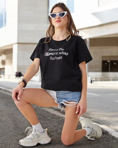 Royalfashion T-shirt en coton pour femmes Savourez le moment avec Refresh