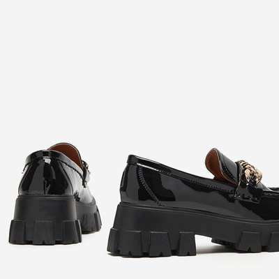 Chaussures à enfiler pour femmes laquées noires avec une chaîne Guinewra - Chaussures