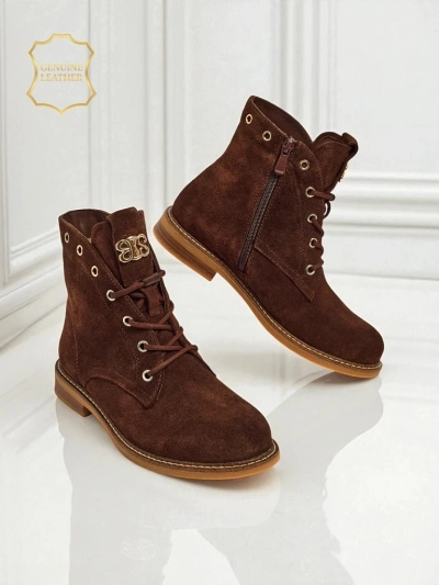 Bottines pour femmes Aurelia Romano en daim naturel - marron, avec fourrure