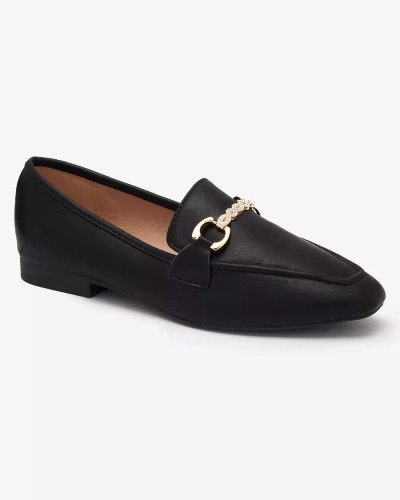 Mocassins noirs pour femmes avec ornements dorés Suletta- Footwear
