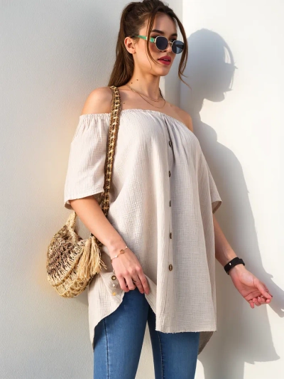 Blouse en coton pour femmes Royalfashion style espagnol avec des boutons décoratifs