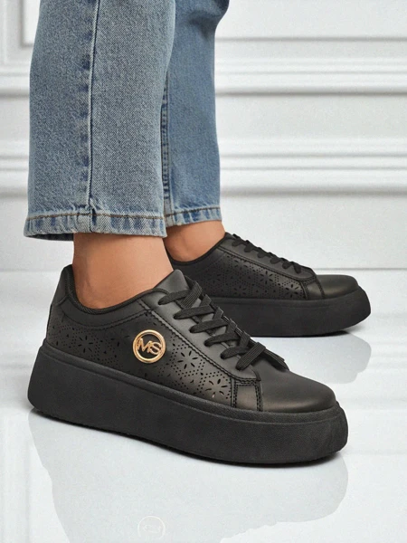 Sneakers plateforme femme Perseida Royalfashion noires cuir écologique