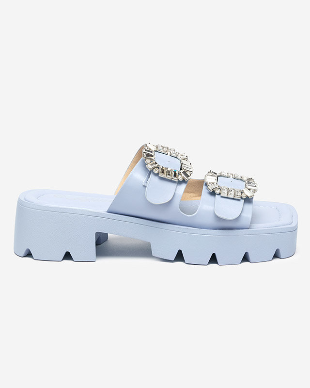 OUTLET Chaussons bleus pour femme avec ornements en zircon Sadoh- Footwear