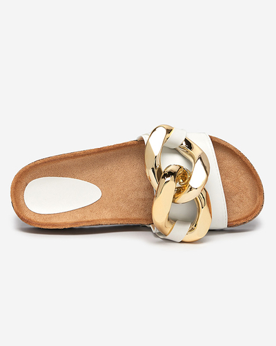 Sandales pour femmes Athenis Bianco Royalfashion – cuir écologique, chaîne dorée