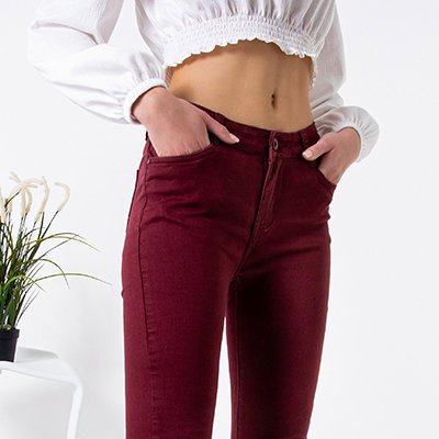 Pantalon skinny femme bordeaux avec abrasions - Vêtements