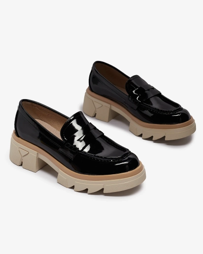 Mocassins en cuir verni écologique pour femme noir Sepop- Footwear