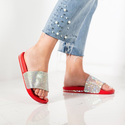 OUTLET Tongs rouges avec zircon cubique Marbella - Footwear