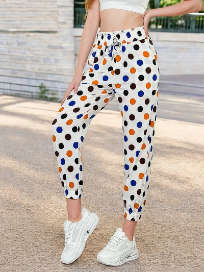 Royalfashion Pantalon en tissu à pois pour femme