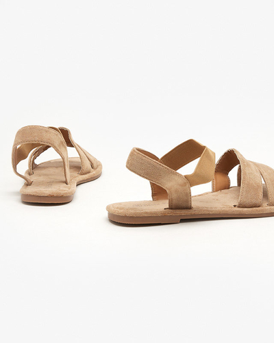 OUTLET Sandales plates pour femme en éco-daim marron clair Nerina - chaussures