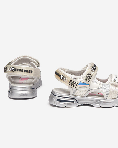 Sandales blanches et argentées pour enfants avec velcro Mepoti - Footwear