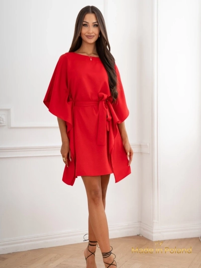 Élégante Robe Rouge Athena à Manches Longues