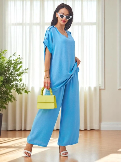 Ensemble en coton Royalfashion pour femmes avec des manches courtes et un pantalon large