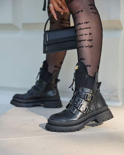 Royalfashion Bottes bagger pour femmes, noires, décorées de clous Dozilda