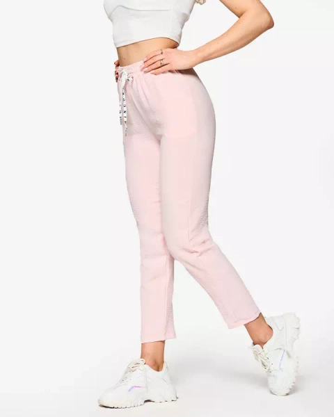 Pantalon droit en tissu rose pâle pour femme - Vêtements