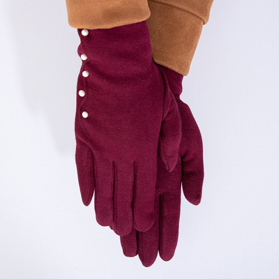 Gants femme bordeaux avec perles - Accessoires