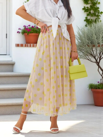 Jupe midi Royalfashion pour femmes en viscose avec tulle à pois