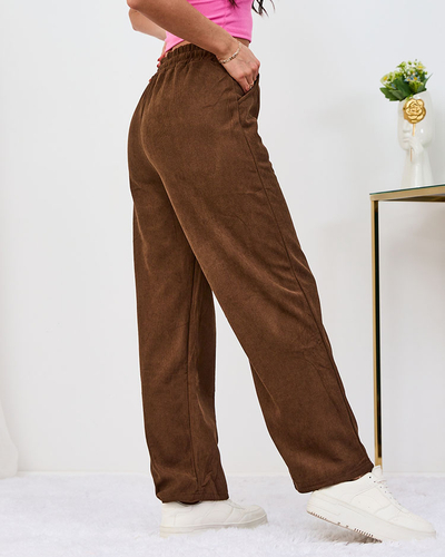 Royalfashion Pantalon pour femme en velours côtelé marron chaud