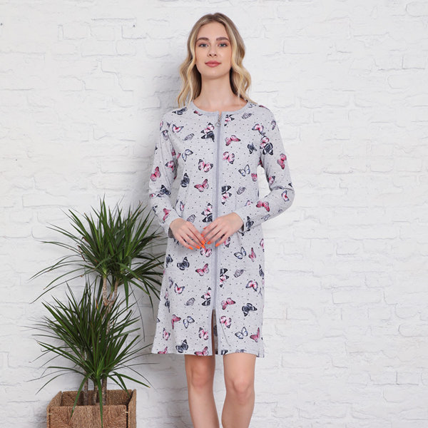 Chemise de nuit grise avec imprimé papillon- Vêtements
