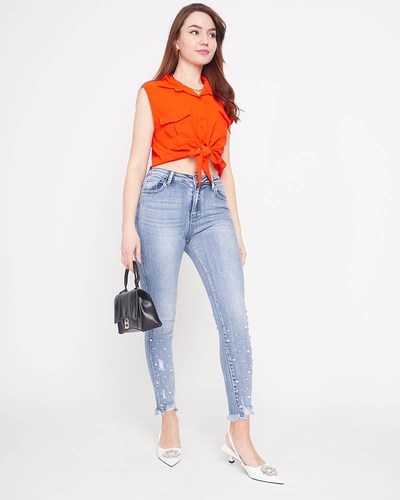 Chemisier crop top orange fermé par des boutons - Vêtements