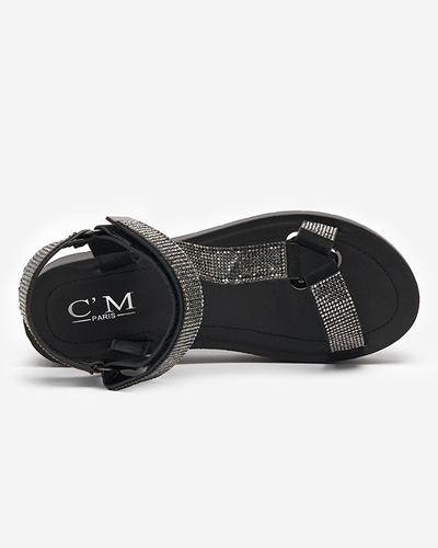 Sandales pour femmes avec zircons en noir Qroc- Footwear