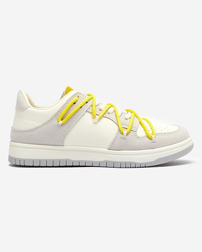 Baskets de sport pour femmes blanches et grises avec lacets jaunes Olierinc - Chaussures