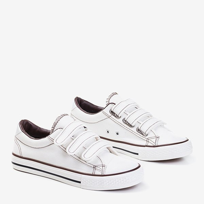 Baskets femme velcro blanches avec empiècements Lozari marron - Chaussures