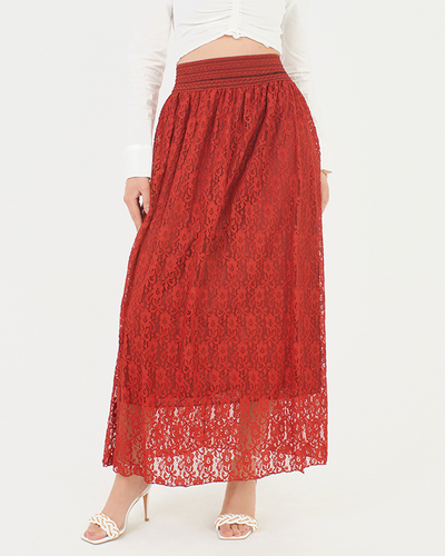 Jupe midi en dentelle bordeaux pour femme - Vêtements