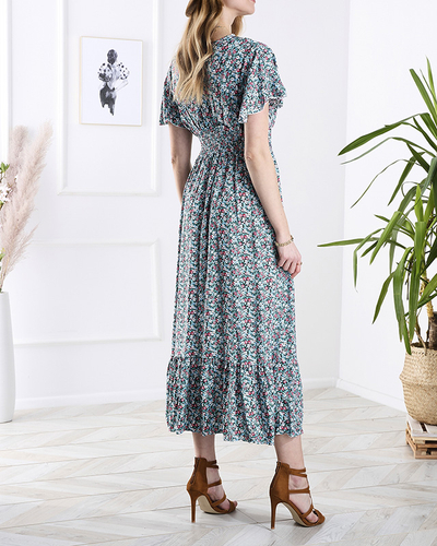 Robe midi fleurie pour femme en bleu- Vêtements