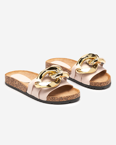 Claquettes pour femmes Coralia Royalfashion écru sur plateforme avec chaîne
