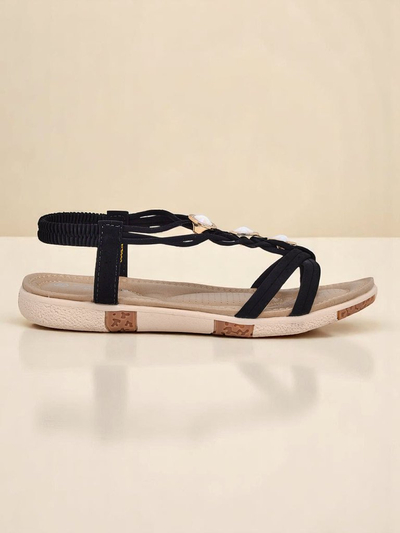 Sandales pour femmes Royalfashion Callista - espadrilles noires avec strass pour l'été
