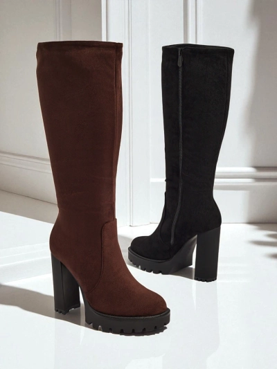 Bottes hautes pour femmes en éco-daim à talons épais GaleNest