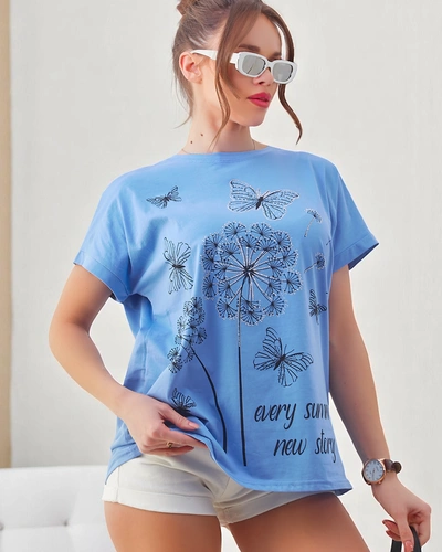 T-shirt en coton Royalfashion pour femmes avec des pissenlits et un papillon
