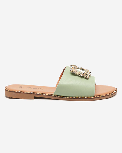 Pantoufles élégantes vertes pour femmes avec ornement doré Meriso - Footwear