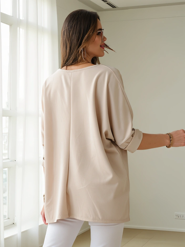 Blouse en viscose Royalfashion pour femmes avec inscription en strass