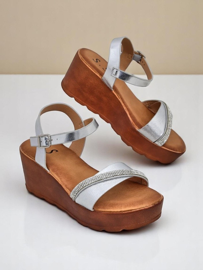 Sandales compensées pour femmes Royalfashion avec strass et paillettes Aurora Glow